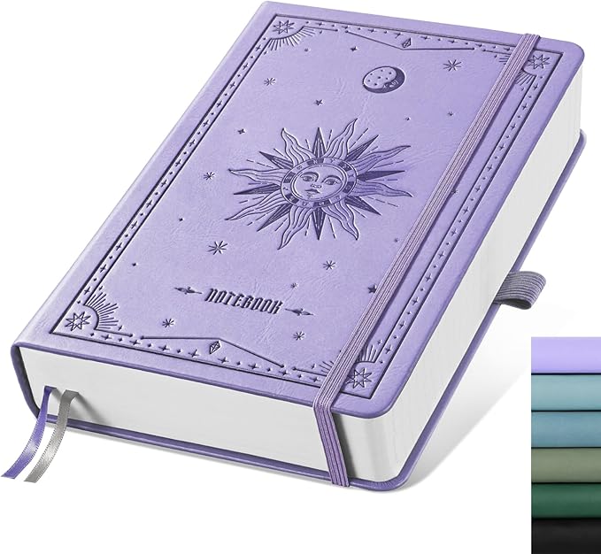 EMSHOI Bullet Dotted Journal Notebook - 320 Pages, 100gsm Thick Paper, A5 Hardcover Leather, Dot Grid Notebook for Women Men Work Writing, Bullet Journaling, Drawing, 5.75 x 8.38, Light Purple