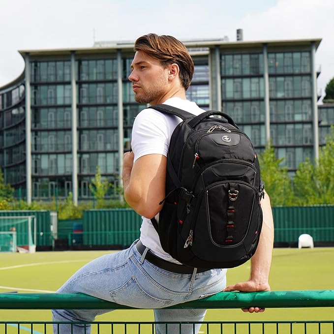 Swissdigital Design Large Business Laptop Backpack with Smart USB Charging Port Travel Backpack Fits 15.6 inches laptops (VECTOR SD803-01 Black)