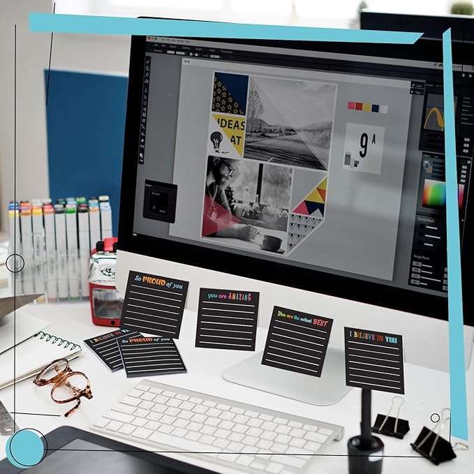 Yinder 24 Pcs Inspirational Sticky Notes with Lines Cute Motivational Sticky Notes Pad Employee Appreciation Gifts Bulk for Teacher Nurse Coworkers Office Supplies 3 x 3''(Black,Appreciation)