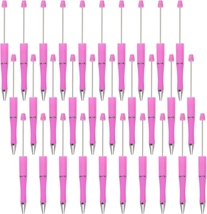 jiebor 30Pcs Pink Beadable Pens Valentines Day Plastic Bead Pen Black Ink Ballpoint Pens Diy Pens Cute Cool Pens for Teacher Bridal Graduation Gift Office Supplies