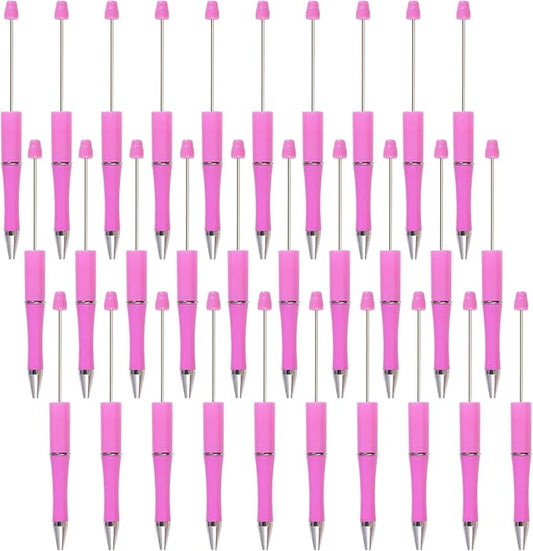 jiebor 30Pcs Pink Beadable Pens Valentines Day Plastic Bead Pen Black Ink Ballpoint Pens Diy Pens Cute Cool Pens for Teacher Bridal Graduation Gift Office Supplies