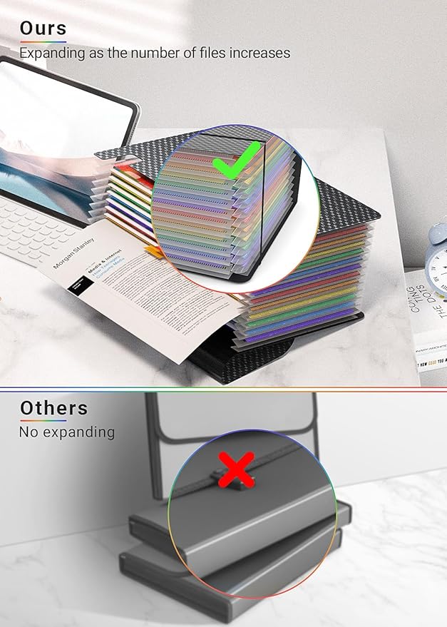 Accordion File Organizer/Expanding File Folder with Handle,13 Pockets Filing Box,Perfect for Desktop Standing/Portabe Document Paper Organizer,A4/Letter Size,Monthly/Blank Tabs,Black Diamond