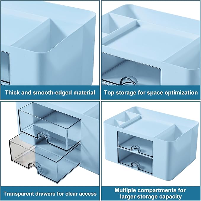 Pen Holder for Desk, Pencil Organizer Makeup Brush Holder Cup Storage Pen Cups Stylish Marker Pen Organizer Makeup Brush Holder Desk Accessories Organizer for Home School Office Blue