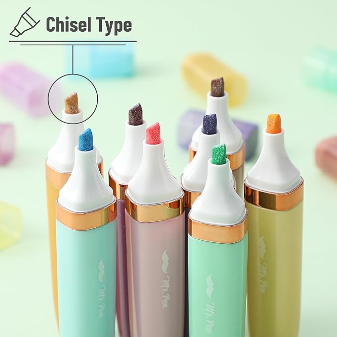 Mr. Pen- Glitter Highlighters, 8 Pack, Pastel and Metallic Colors, Chisel Tip, Highlighters Glitter Highlighter Markers, Sparkly Highlighters Aesthetic Highlighters, Sparkle Highlighters