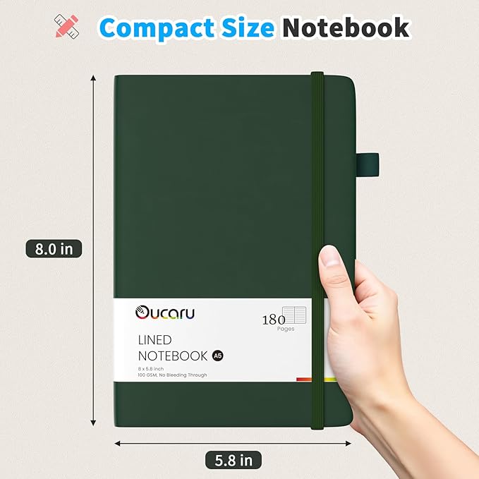 Lined Journal Notebook, 4 Pack, 180 Pages, A5 Journals for Writing, 100 GSM Thick Paper, Small Notebooks Daily Journal for Women Men Work, Business, School, Travel Supplies