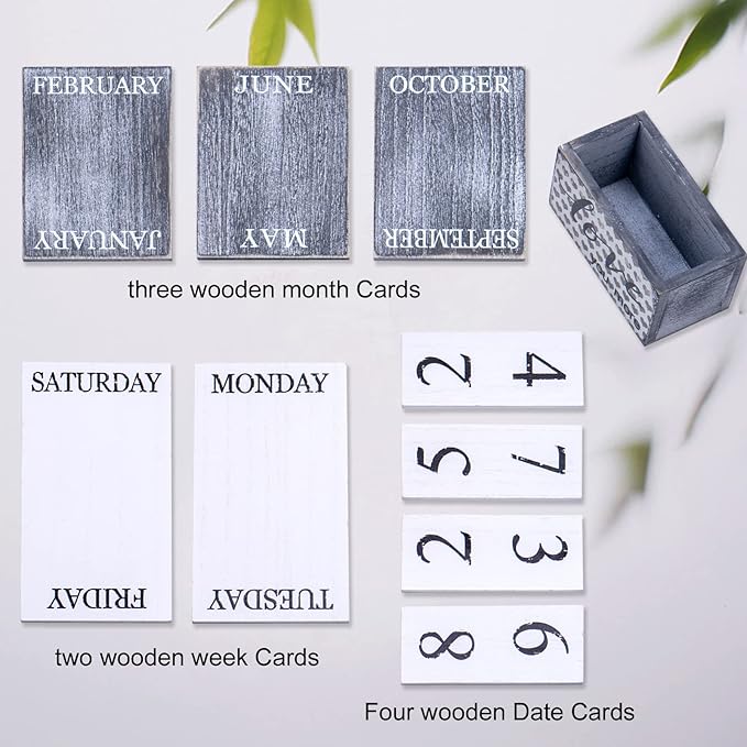 Notakia Perpetual Calendar Wooden Calendar Blocks Vintage Wood Block Calendar for Home Office Desk Accessories Week Month Date Display (Love you more)