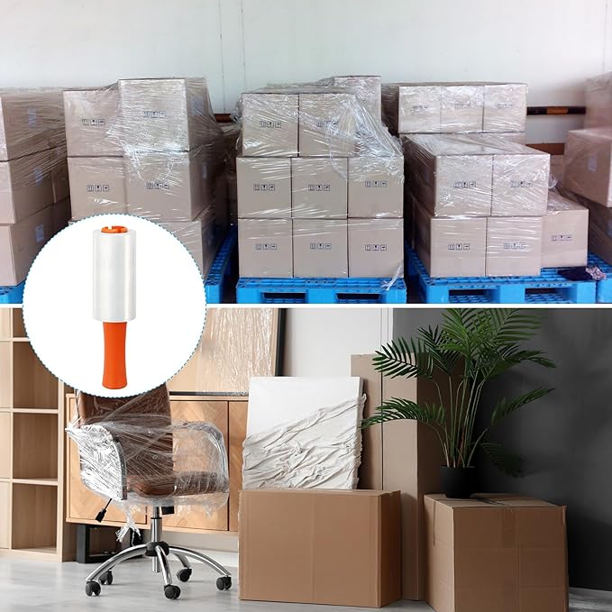 PATIKIL 5.5" x 328 Feet Stretch Wrap Roll, 4 Pack 80 Gauge/20 mic Thick Mini Shrink Stretch Film Industrial Clear Plastic Wrap with Handle for Box Packing Shipping Moving