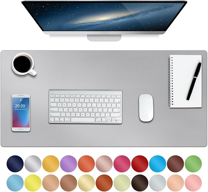 Boutilon Leather Desk Pad 30" x14",Non-Slip Mouse Pad,Office Desk Mat,Waterprooft PU Leather Desk Blotter,Desk Pad Protector,Desk Writing Pad for Home Office Decor (M-Silver)