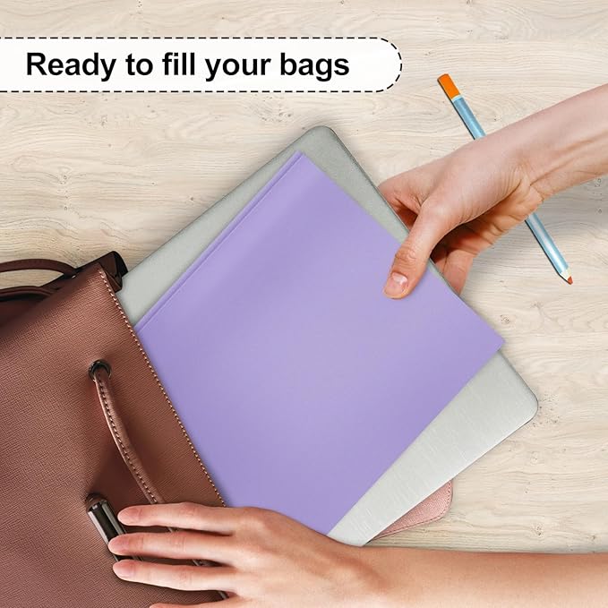 ViVin 12 Pack Heaty Duty Plastic Folders, 2 Pocket Poly File Plastics Folders with 3-Prong Fasteners, Pastel Color Plastic Folder for Letter Size Sheet, School Folder Kids Folder (Light Purple)