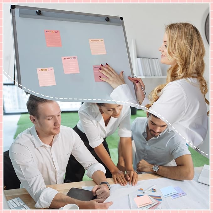 Yinder 24 Pcs Inspirational Sticky Notes with Lines Cute Motivational Sticky Notes Pad Employee Appreciation Gifts Bulk for Teacher Nurse Coworkers Office Supplies 3 x 3''(Aesthetics,Appreciation)