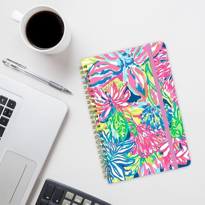 Spiral Notebook - A5 Spiral Notebooks, 8.3'' × 5.8'', 160 Pages, Aesthetic Journaling Notebooks for Women, College Lined Notebook with Elastic Closure, Back Pocket, for School Office, Color printing