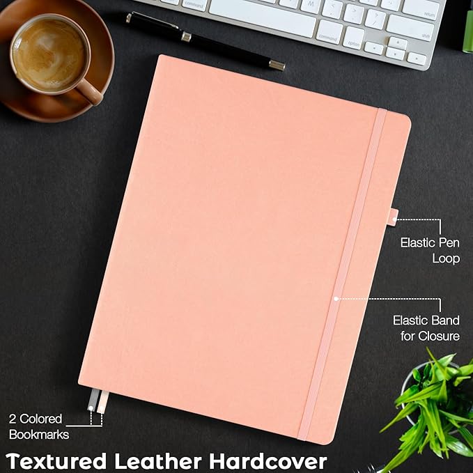 Blank Notebook, Hardcover Sketch Book, 8.5 x 5.5 Large Blank Journal, No Bleed Thick Paper Sketchbook for Drawing, Unlined Notebook Journal for Women Men School, A5 Leather Sketchbook, Lay Flat, Pink
