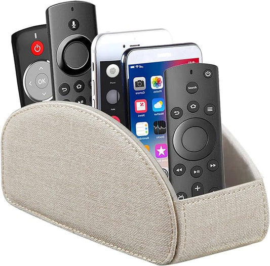 Remote Control Holder PU Leather TV Remote Caddy for Table, 5 Compartments Nightstand Organizer for Bedroom Accessories/Bedside Remotes/Media Controllers/Office Supplies, Decorations for Living Room