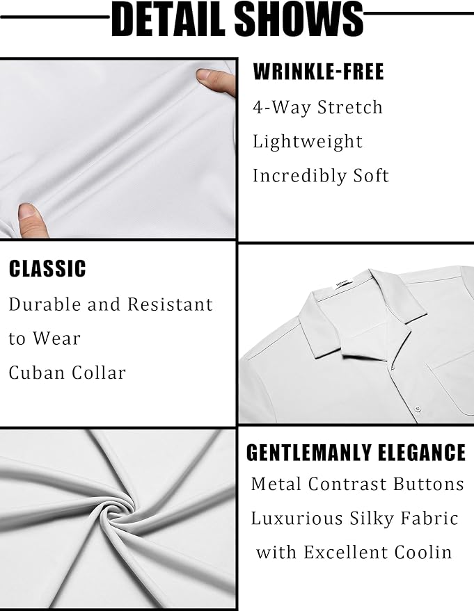 COOFANDY Men's Casual Cuban Guayabera Shirt Short Sleeve Button Down Shirts Summer Beach Shirts Vocation Vintage Shirts