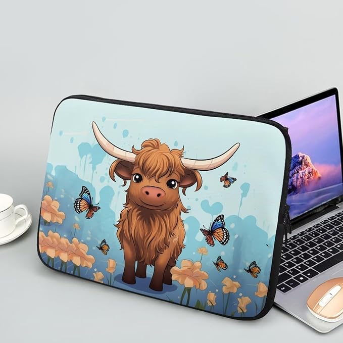 Highland Cattle Laptop Sleeve for Women 10 inch Laptop Protector with Versatile Uses Computer Sleeve Neoprene Lap Top Case Ideal Gifts for Daily Use School Travel Tablet Bag Butterfly Blue