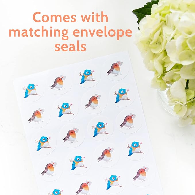 T MARIE 24 Blank Greeting Cards 4.5” x 6.25” with Envelopes and Stickers, Card Assortment Pack for All Occasions - Floral Watercolor Birds Boxed Set