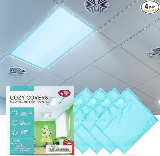 Everyday Educate Fluorescent Light Covers for Ceiling Lights, Light Covers Fluorescent Filter Magnetic for Office, Hospitals, Home - 48" by 24" (4 Pack, Sky Blue)