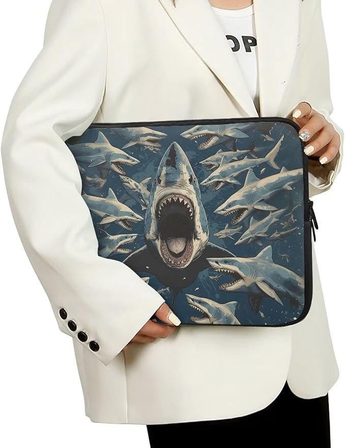 Shark Print Laptop Briefcases for Men Women, Lightweight Laptop Sleeve Case Water Resistant Neoprene Computer Carrying Cover 13 Inch Laptop Carrying Bag