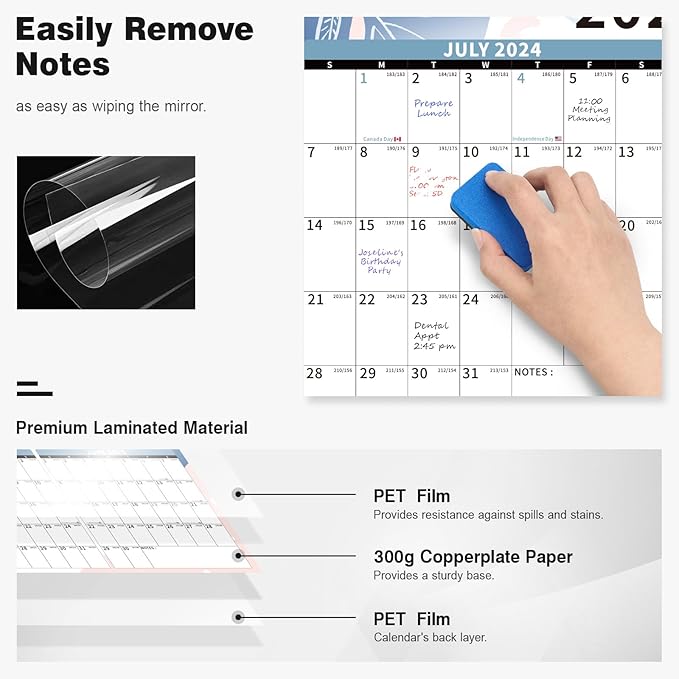 Ospelelf Dry Erase Wall Calendar 2024-2026 Large Laminated Calendar 48'' x 32'' Yearly Office Calendar, 24 Month Calendar, Use July 2024 - June 2026