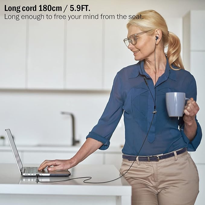 USB Earbuds Headphones for Computer, Noise-Isolation in-Ear Earphones with Microphones, USB DAC & 1.8M Cord, Universally Compatible with Laptop, Desktop PC, Mac, BSU-02B