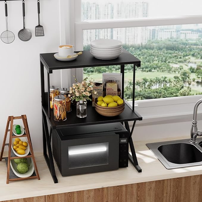 Printer StandAboxoo Printer Stand for Desk, Desktop Printer Shelf Large Printer Stands 3 Tiers Multi-Purpose Desk Office Organization Shelves for Home Office Printer Fax Book, Black