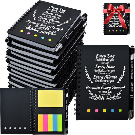 60 Pcs Bulk Christian Gifts Prayer Journal for Woman - 30 Set Religious Notepad with Christian Pen - Bible Notebook - Church Gifts for Mother's Day, Bible Study, and Family Devotions ( Black )