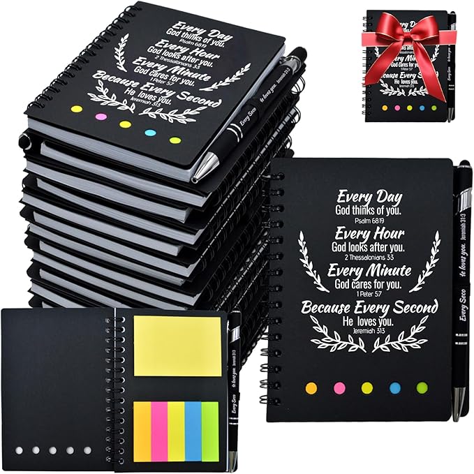 40 Pcs Bulk Christian Gifts Prayer Journal for Woman - 20 Set Religious Notepad with Christian Pen - Bible Notebook - Church Gifts for Mother's Day, Bible Study, and Family Devotions ( Black )