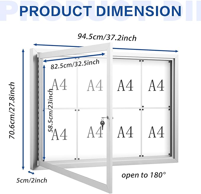 SWANCROWN Enclosed Bulletin Board Magnetic Dry Erase Board 37” x 28” Weatherproof Notice Board for Outdoor Public School Office