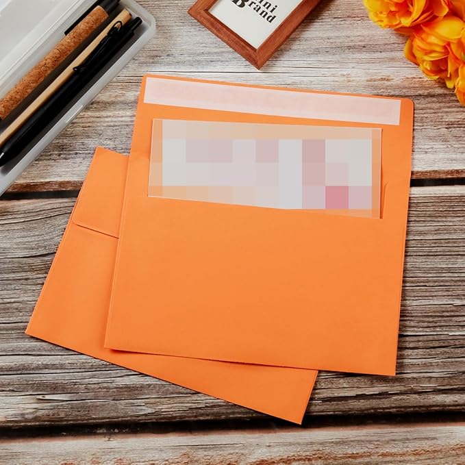 Wishop 100 Pack Orange A7 Envelopes Self-Adhesive 5x7 Envelopes for Invitations, 5x7 Greeting Cards (Dark Orange, 5.24 x 7.21 Inches)