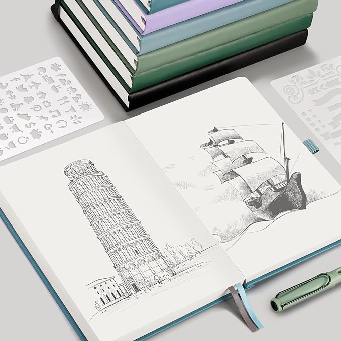 EMSHOI Blank Notebook Journal - 320 Pages, 100gsm Thick Paper, A5 Hardcover Leather, Art Sketchbook for Drawing, Unlined, Plain Sketch Book for Women Men Work Writing, 5.75 X 8.38, Black