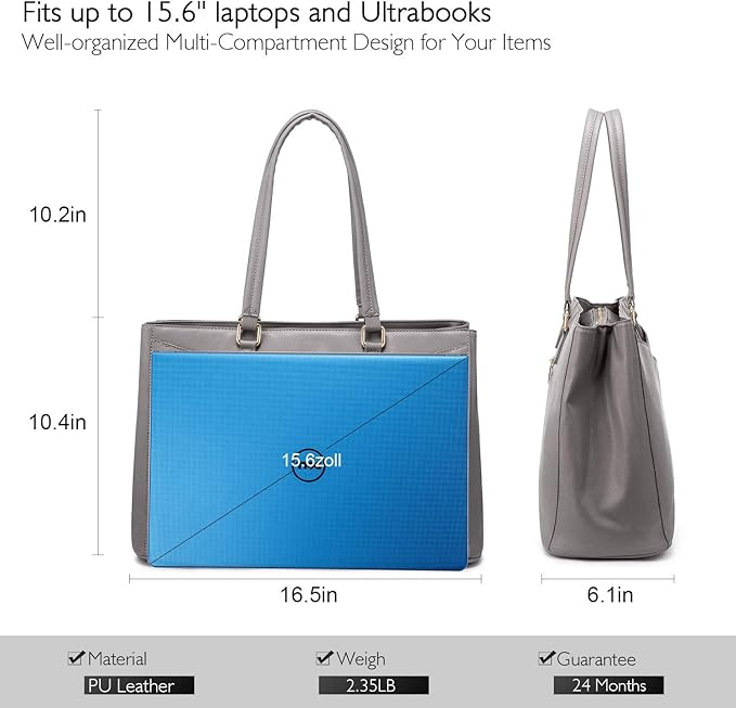 LOVEVOOK Laptop Tote Bag for Women 15.6 Inch Waterproof Leather Computer Bags Women Business Office Work Bag Briefcase Grey