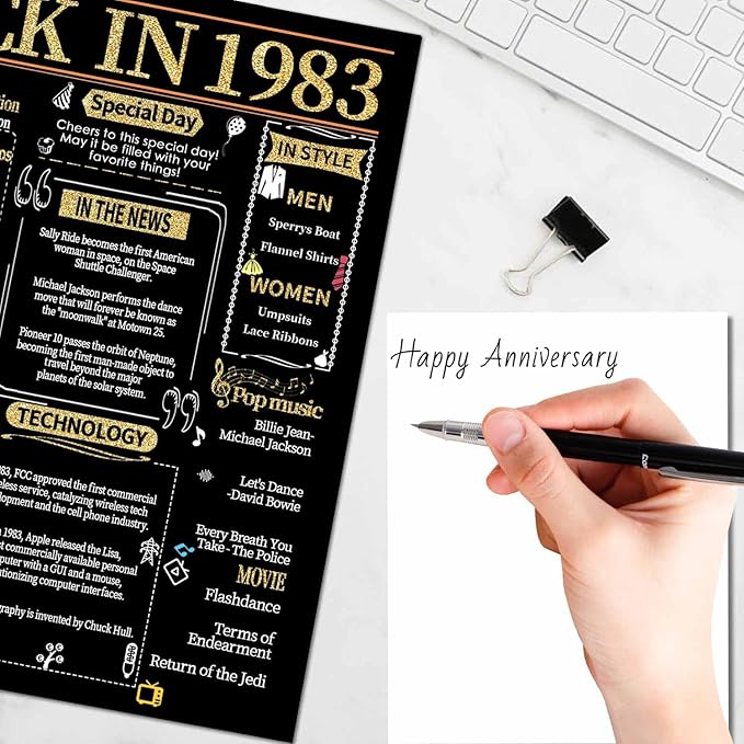 Joycard 42nd Anniversary Card for Women Men, Gold Wedding Card for Wife Husband, Sweet Marriage Decorations Gifts for Couple, Perfect for Her Him on Anniversary Day, Back in 1983