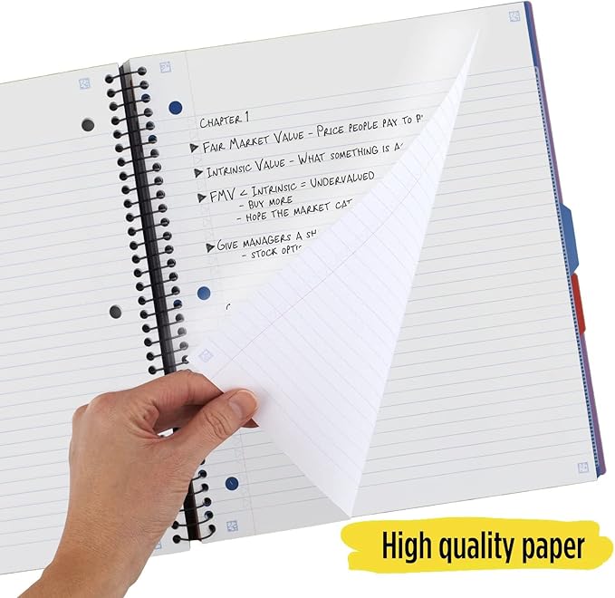 Five Star Advance Spiral Notebook + Study App, 3 Subject, College Ruled Paper, 8-1/2" x 11", 150 Sheets, Spiral Guard, Movable Tabbed Dividers and Pockets, Amethyst Purple (820060G)