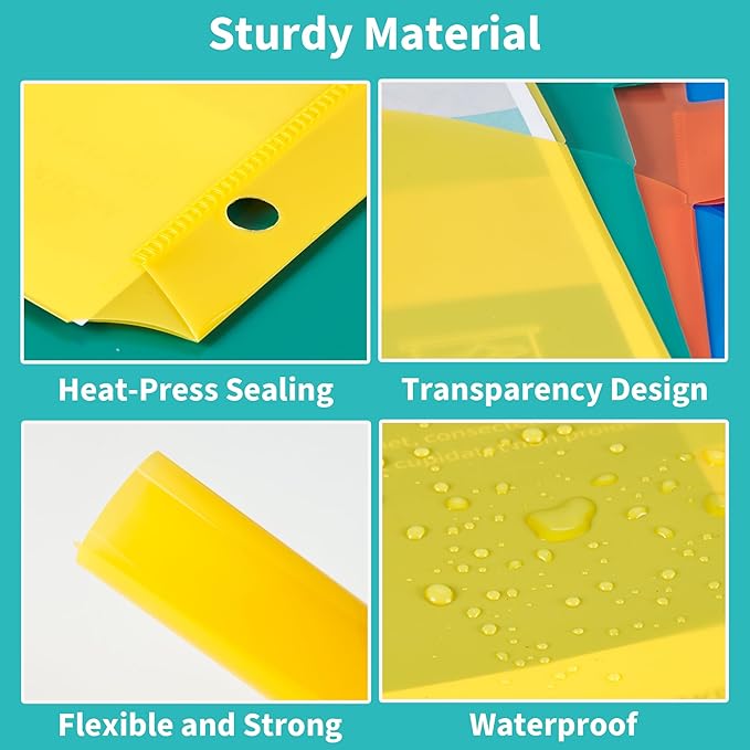 Binditek 10 Pack Plastic Dividers with Front Pocket, 5-Tab Insertable Poly Pocket Dividers for 3 Ring Binders, Letter Size, Multicolor, 2 Set, for Students and Coworkers