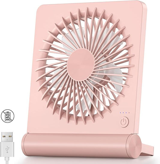 Koonie USB Fan, Strong Wind Ultra Quiet Small Desk Fan 220° Tilt Folding 3 Speeds Adjustable USB-C Corded Powered Personal Fan for Home Office Desktop Pink