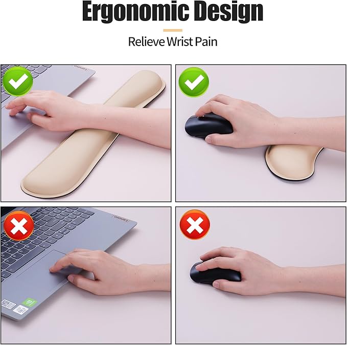 Bloss Leather Desk Pad and Keyboard Wrist Rest, Large Mouse Pad + Keyboard Pad+Mouse Wrist Support, Non-Slip Desk Mat Protector for Office, Home(31.5×15.7 Inches,Beige)