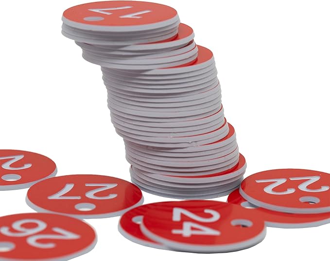 StayMax Plastic ID Number Tags Engraved Tags Key Tags Without Key Rings (101-200, Red)