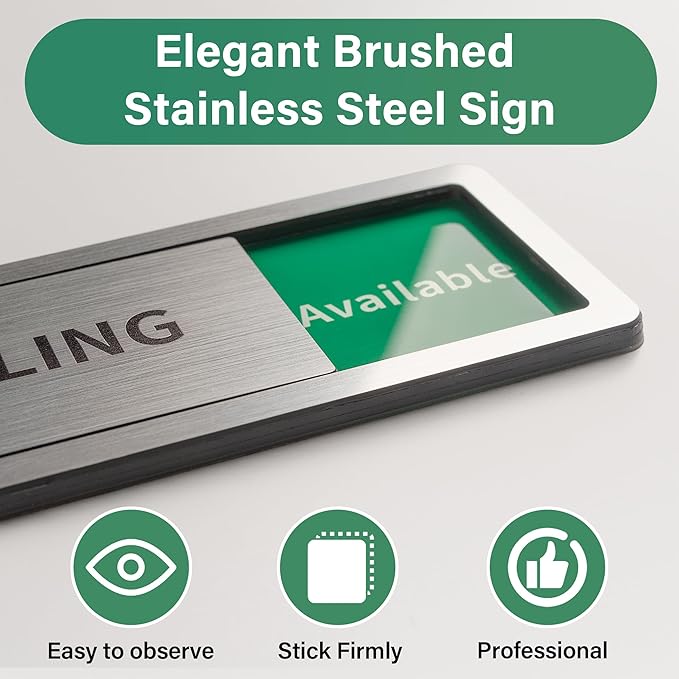 Studio Room Door Sign with Slider, Do Not Disturb Privacy Office Sign, In Use/Available Acrylic Sliding Indicator for Business Hospital Home, Brushed Silver 8" x 2.6"