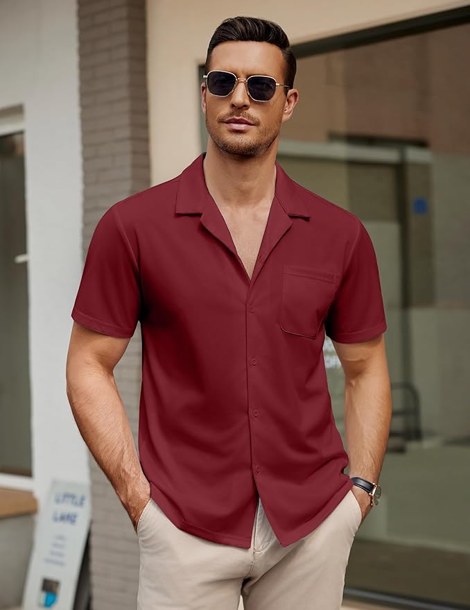 COOFANDY Men's Casual Cuban Guayabera Shirt Short Sleeve Button Down Shirts Summer Beach Shirts Vocation Vintage Shirts
