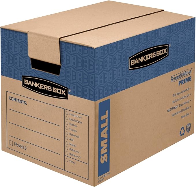 Bankers Box Small Prime Moving Box 15 Pack, Reinforced Handles, Tape-Free Assembly, Attached Lid, 16-in x 12-in x 12-in (0062711)