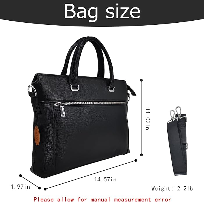 Genuine Leather Men’s Hand Bag, 14.5 inches Laptop BagBusiness Briefcase, Travel Crossbody Bag