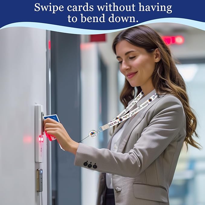 Giancomics Be Kind Lanyards for Id Badges, Cute Floral ID Badge Holder with Retractable Reel, Waterproof Lanyards for Cruise Ships Cards Key Work Name Tag Zip Card Holder Protector 2 Pack