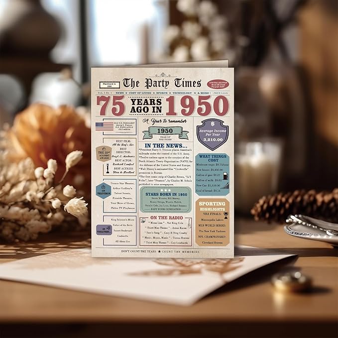 Funny 75th Birthday Card Gifts for Women Men, Retro Gifts for 75 Year Old Woman Man,75th Birthday Decorations for Grandpa Grandma