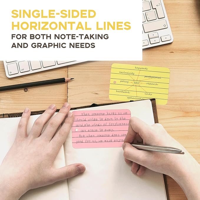 300Pcs Colored Index Cards with Ring, Goefun Ruled Notecards, 6 Color 2.2x3.5 Flashcards for Studying, Vocabulary Cards, Memos, Bookmark, To Do List