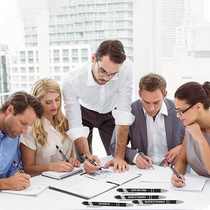 Zonon 12 Pieces Inspirational Pens Bulk Easter Basket Stuffers Motivational Quotes Ballpoint Pens with Stylus Tip Inspirational Gifts for School Office Teachers(Black,Motivational Style)