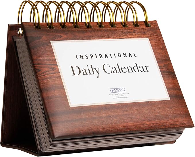 Global Printed Products Motivational & Inspirational Perpetual Daily Flip Calendar Self-Standing Easel (Woodgrain)