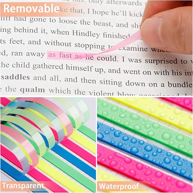 HAUTOCO 960PCS Highlighter Tape for Books, 6 Sheets Long Sticky Notes Tabs for Annotating Books, Transparent Highlighter Strips Index Flags Page Markers for Aesthetic Office School Study Supplies