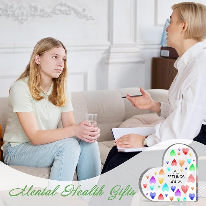 Mental Health Decor, Psychotherapy Affirmations Heart Acrylic Sign, Inspirational Office Decor, School Counselor Sign, Positive Sayings Gifts for Social Worker Classroom School Counseling