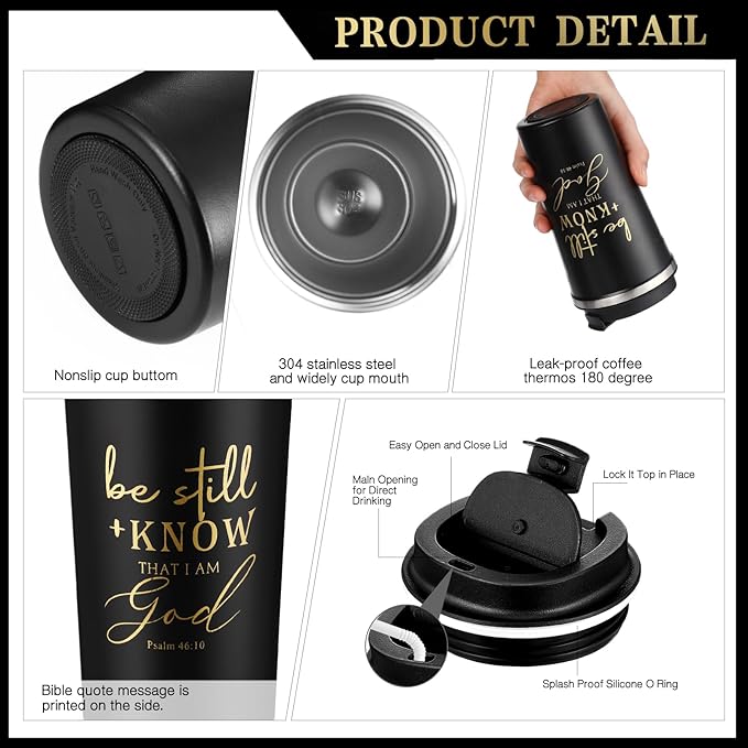 Pickmesh 3 Pcs Christian Gift for Men Man of God Gift Bible Verse A5 Leather Journal with Ballpoint Pen 17 oz Stainless Steel Tumbler Easter Gift Baskets for Father's Day Pastor Birthday Church(Black)