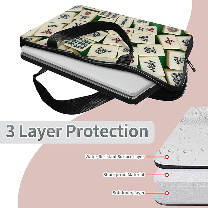 Universal Laptop Sleeve Tablet Case 12 inch, Mahjong Slim Carrying Case Durable Handbag Travel Laptop Bag for Surface Pro 9 8 7/Laptop Go 2 3, MacBook Air 11/12